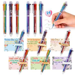 24 Pcs Valentine’s Day 6-In-1 Multicolor Retractable Ballpoint Pens Bulk with Cards Party Favors School Office Gifts Exchange Classroom Rewards Goodie Bags for Kids Students Teachers Teens Adults