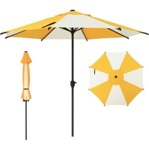 Abba Patio 9FT Lyon Outdoor Patio Umbrella Outdoor Table Umbrella with Crank Market Umbrella 8 Sturdy Ribs UV Protection Waterproof and Push Button Tilt for Garden Deck Backyard Pool,Yellow & Cream
