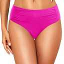 Talisea Women Full Coverage Bikini Bottoms - Mid Rise Bathing Suit Ruched Swim Bottom Swimsuit Swimwear Pink.M