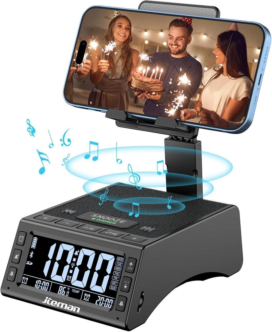 JTEMAN Gifts for Men Women,Cell Phone Stand with Wireless Bluetooth Speaker,Adjustable Cool Tech Kitchen Gadgets,Unique Birthday Gift Idea for Him, Husband, BoyfriendBlack