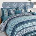 Cottolester Boho Comforter Set California King Size 8 Pieces, Teal Blue Comforter Bohemian Striped Bed in A Bag, Soft Microfiber Bedding Set for All Seasons