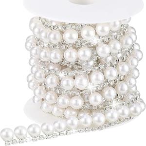 Pearl Rhinestone Trim 1 Yard, Sparkling Pearl Trim Applique for Wedding Dress Belt, DIY Crafts, Clothing Decoration, Pearl Ribbon, Pearl String for Crafting (Style 1)