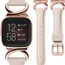Minyee Leather Band Compatible with Fitbit Versa 2/Fitbit Versa/Versa Lite Bands Women, Slim Thin Dressy Designer Premium Leather Strap with C-Shape Metal Buckle for Versa 2 Smartwatch Accessories