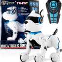 Top Race Rechargeable Robot Dog- Interactive Smart Robo Dog for Kids Ages 5-7 - Programmable with Remote Control, Voice and Touch Features - Realistic Actions and Perform Tricks - 4x5x6 Inches (White)