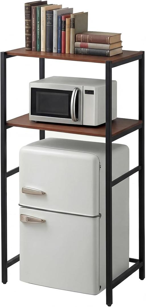 Colingmill 2 Tier Black Tier Mini Fridge Stand with Storage for Dorm Over Mini Fridge Multipurpose Storage Shelf Rack Standing Organizer for College Rooms Kitchen Pantry, Home, and Offices, Coffee, 18.3 inches deep x 23.6 inches wide x 57 inches