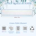 72 Inches Scalloped Edge Table Runner, Double Linen Fabric Table Runner Outdoor, Rustic Dining Decor for House Kitchen Coffee(Pure White, Sky Blue)