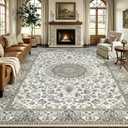 9x12 Area Rugs for Living Room: Washable Rug Vintage Floral Large Rugs for Bedroom Non Slip Soft Low Pile Carpet for Dining Room Office(Beige Brown)