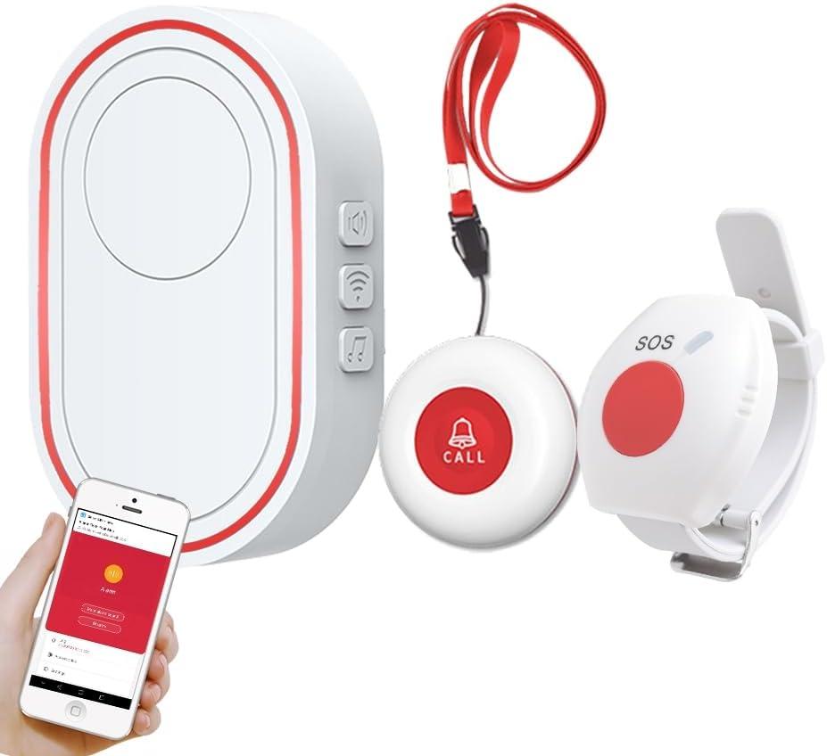 Topvico WiFi Caregiver Pager Call Button for Elderly, Senior Fall Alert Devices, Wireless Nurse Help SOS Panic Bracelet , Tuya Smart APP, Remote Patients Call System for Home, 5 Levels Volume (1 Button A + 1 Watch + 1 Receiver)