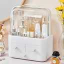 Makeup Organizer and Storage for Vanity with Lid and Drawers, Waterproof and Dustproof Portable Skincare Cosmetics Boxes, Makeup Caddy Holder for Vanity Countertop, Bathroom, Dresser-All White