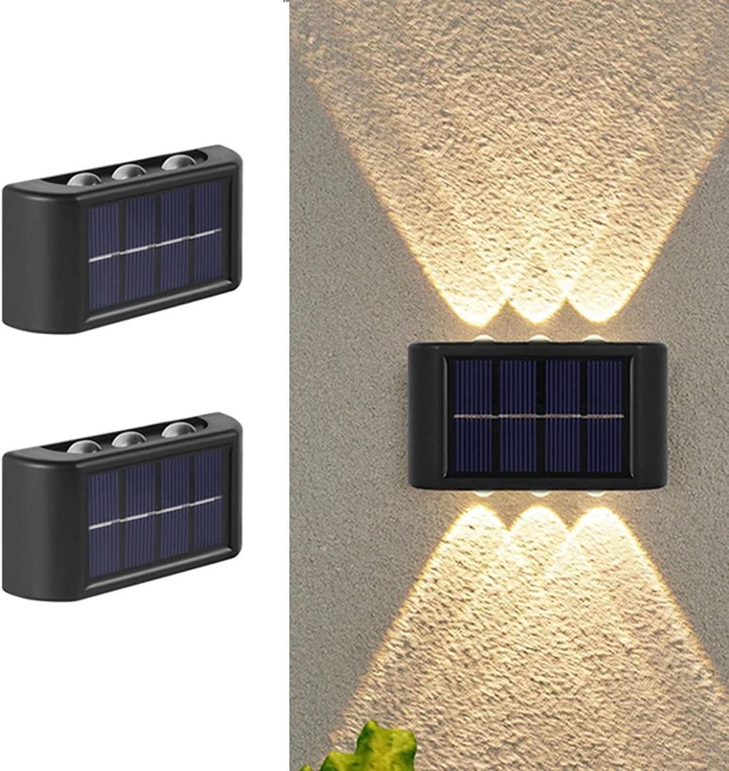 ASLIDECOR Solar Fence Lights Up and Down,2 Pack Small Solar Step Light Waterproof, Warm White Deck Lighting Illuminate Outdoor for Patio Shed Pool