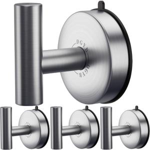 DGYB Large Suction Cup Hooks for Shower Set of 4 - Brushed Nickel Towel Hooks for Bathrooms - Stainless Steel Removable Wall Hooks - 15 Lb Heavy Duty Hanging