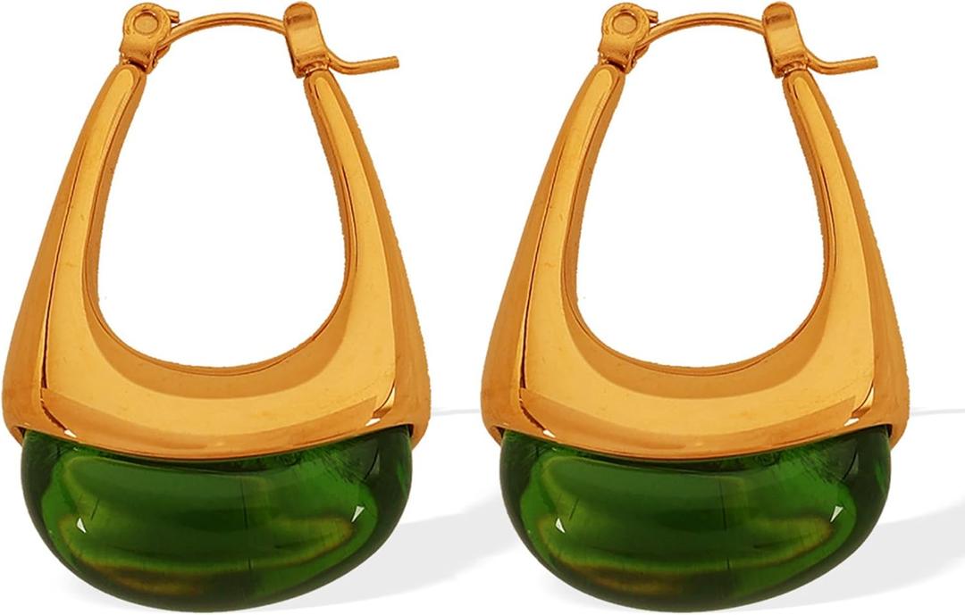 Sparklaura Chunky Gold Boho Hoop Dangle Earrings for Women 18K Gold Plated Hypoallergenic Vintage Stainless Steel Resin Drop Prom Earrings Summer Prom Maximalist Jewelry Gift