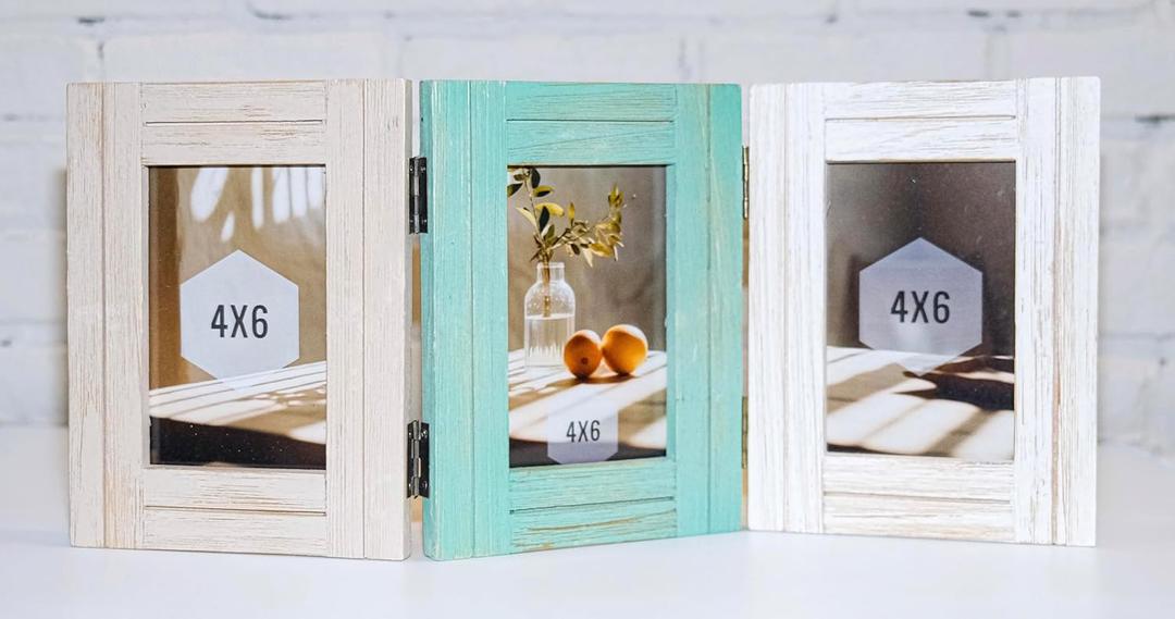 Seastars, Rustic Picture Frames 4x6 Farmhouse Collage Picture Frames 3 Picture Frame Farmhouse Office Decor Hinged for Hanging or Stand Vertical Housewarming Gift Cool Gifts For Coworkers Family Women Mom Dad Friend (White/Green/Taupe)