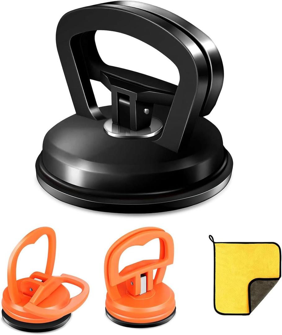 Dent Puller,3 Pack Professional Dent Remover Tool Kit for Car Body Dents, with Suction Cup and Handle Lifter for Easy Car Dent Removal, Glass, Screen, and Object Moving (Black+Orange)