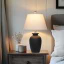 Cinkeda 22" Black Ceramic Farmhouse Table Lamp with Ginger Jar Design - for Living Room,Dining Room,Bedroom,Office,Nightstand,End Table