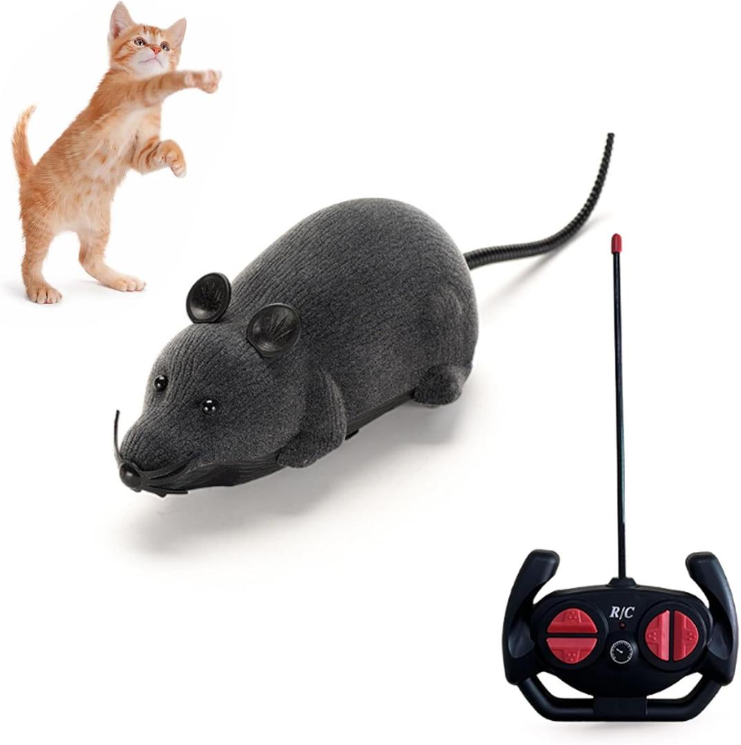 Remote Control Rat Mouse Cat Toy Realistic RC Fake Rat Mouse Toy Flocking Wireless Funny Chasing Electronic Interactive Cat Toys Prank Joke Scary Trick Rats for Cats Dogs Novelty (Grey)