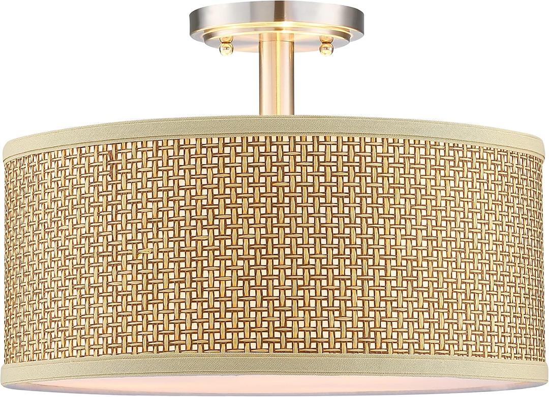 Linen Fabric Semi Flush Mount Ceiling Light PS Diffuser,Chandeliers Shade for Bar, Dining Room, Corridor,Living Room Hallway (Brushed Nickel Finish, 12 Inch)