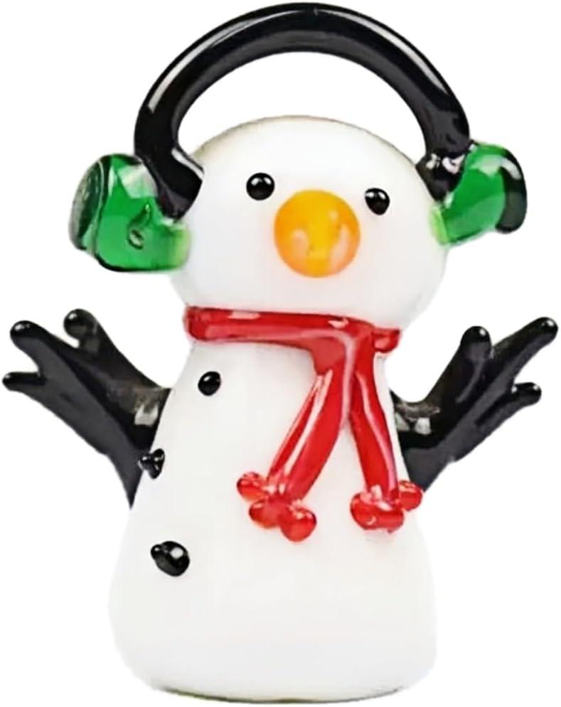 2'' Miniature glass figurine, Hand Blown Glass Art, Handmade Creative Collectibles and Gifts, Snowman with Headphones - Cas3