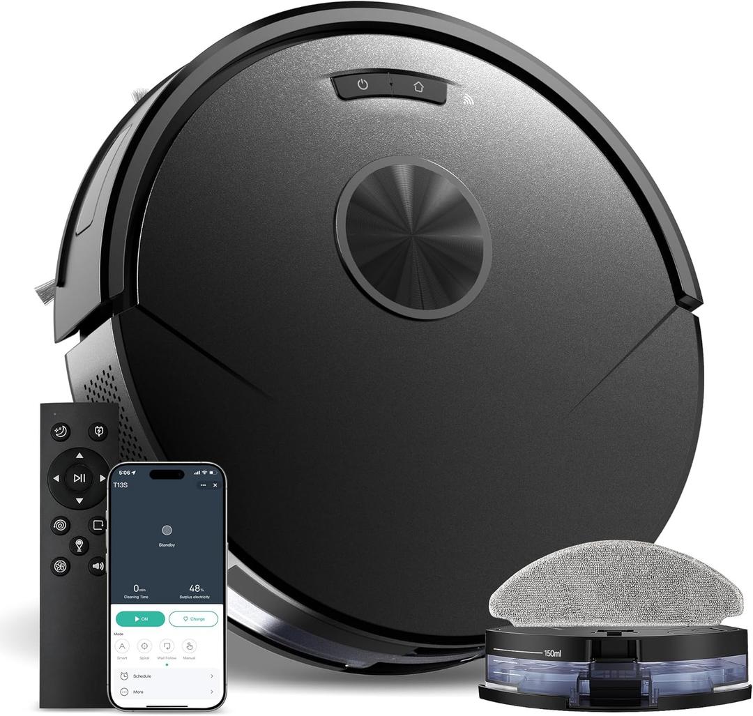 Robot Vacuum and Mop Combo, 8000Pa Strong Suction 2 in 1 Vacuum Robot with Mopping, with Schedule, Wi-Fi/App/Remote, Self-Charging, Slim, Ideal for Hard Floor, Pet Hair, Low-Pile Carpet