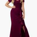 Miusol Women's Deep V-Neck Ruffle Split Evening Prom Long Dress, Size Large