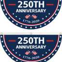 2PCS 250 Years Anniversary Flag Bunting 1.5X3 FT 1776-2026 Fan Flags Patriotic Stars Yard Signs Party Supplies Hanging Decor for Room House Welcome Backdrop with Brass Grommets