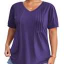 Plus Size Shirts for Women Summer Puff Sleeve Tops Flowy V Neck Blouse (XXL)