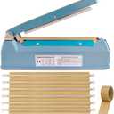 Impulse Heat Sealer 8 Inch 5mm Mylar Bag Sealer Heat Seal Machine, 110v Manual Heat Sealer for Plastic/Poly/Cookie Bags, 8 Replacement Parts & Teflon Cloth Strip(2 Round Cutter Lines Included) (Blue)