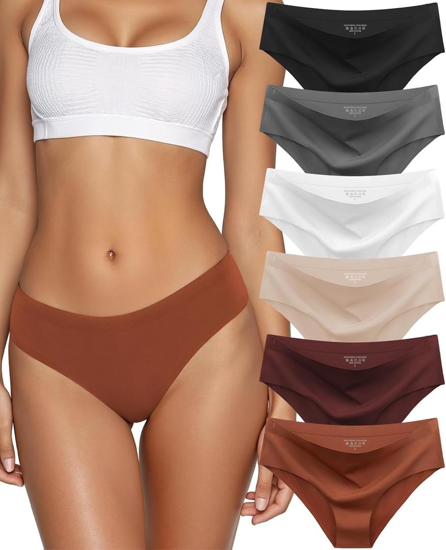 Seamless Underwear for Women No Show Hipster Bikini Panties Low Rise Cheeky Breathable Soft Invisible Briefs 6 Pack, M