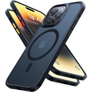 TORRAS Stronger Magnetic for iPhone 14 Pro Case, 12 FT Military Grade Drop Tested, Compatible with MagSafe, Slim Protective Matte Silicone for iPhone 14 Pro Phone Case, Translucent Back/Black Edge
