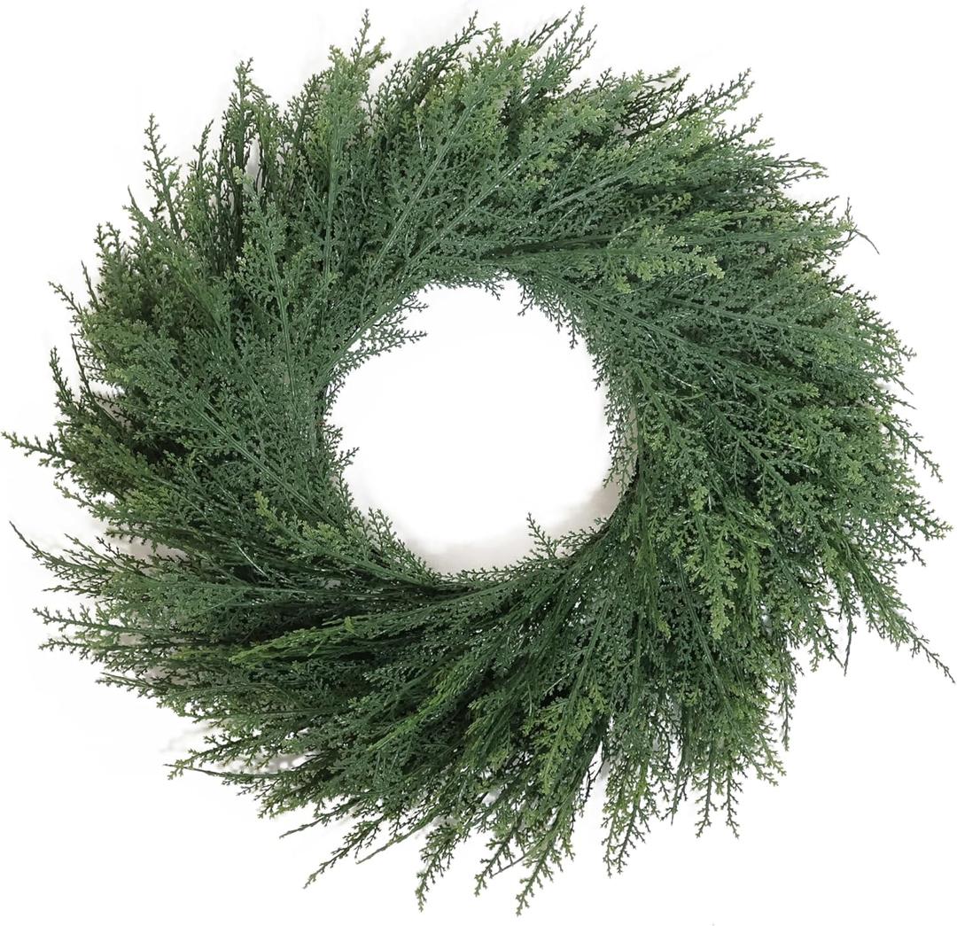 24 Inch Christmas Wreaths for Front Door Real Touch Cedar Wreath Artificial Green Wreath for Indoor Outdoor Home Window Decoration