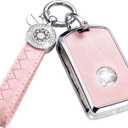 Key Fob Cover Compatible with Volvo, Pink Leather Crystal 360 Degree Protection Key Shell Case for XC90, XC60, XC40, S60, S90, V60, V90, Polestar 1, Polestar 2