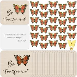 30 Sets Butterfly Pins on Cards Bulk Religious Bible Verse Monarch Butterfly Brooch with Be Transformed Card, Christian Cross Lapel Pins for Women Christmas Gifts Sunday School Party Favor