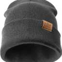 August Crown Unisex Double Layer Knit Winter Beaniehat (Black & Gray 2 Pack)