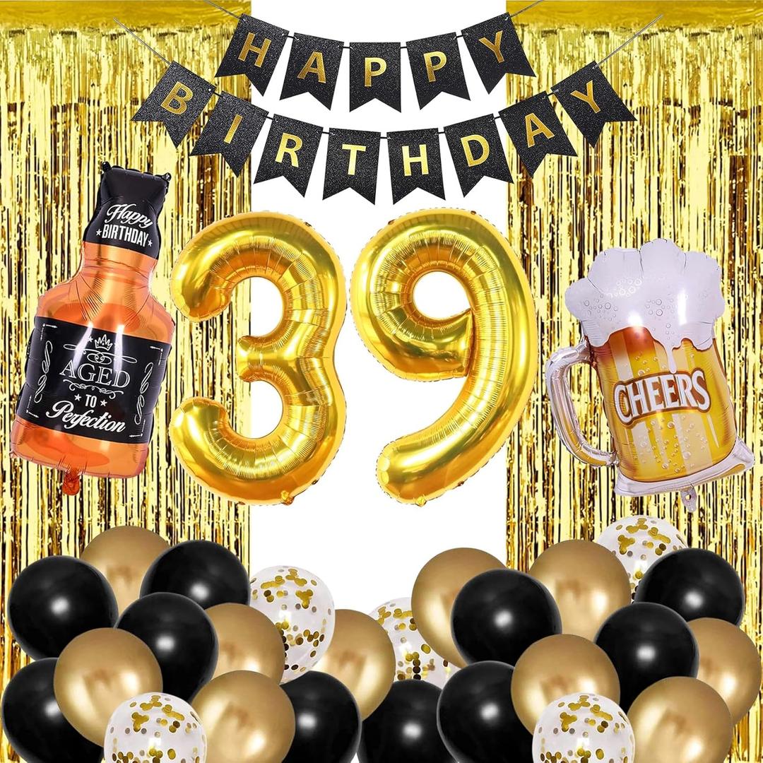 39th Birthday Decorations For Men Happy 39th Birthday Decorations For Him 39 Birthday Decorations For Man 39 Year Old Boy Birthday Decorations Black Gold Thirty Nine Birthday Party Decor