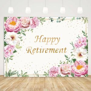 Happy Retirement Backdrop for Women Pink Rose Gold Dots Retirement Party Banner White Floral Greenery Leaves Decoration Lady's Retirement Party Decor Congrats Retire Photo Booth Props(8x6ft)