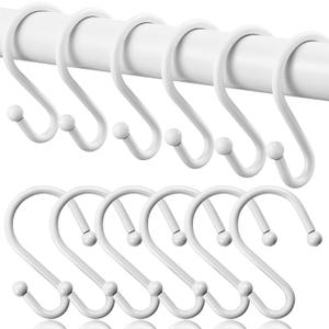 Shower Curtain Hooks, Metal Shower Hooks for Shower Curtain Rod, Rust Proof Metal Shower Curtain Rings, S Hook Set of 12,White.