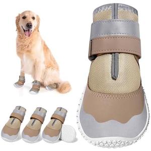 DcOaGt Dog Shoes Large Size Dogs,Mesh Breathable Dog Boots & Paw Protectors for Hot Pavement Summer Winter Snow, 360°Anti-Slip Dog Booties with Reflective Strips for Hiking/Walking,Khaki 4PCS(Size 8)