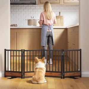 Dog Gate for Small Dogs, 48" No Drill Foldable Reinforced Base Pet Fence, Heavy Duty Step-Over Doorway Puppy Barrier, Anti-Tip Metal Frame, Supports 200+ lbs, Black
