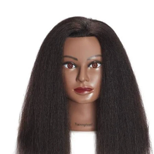 Traininghead 100% Real Hair Mannequin Head Training Head Cosmetology Doll Head Manikin Practice Head Hairdresser With Free Clamp Holder Female (Black Hair A)