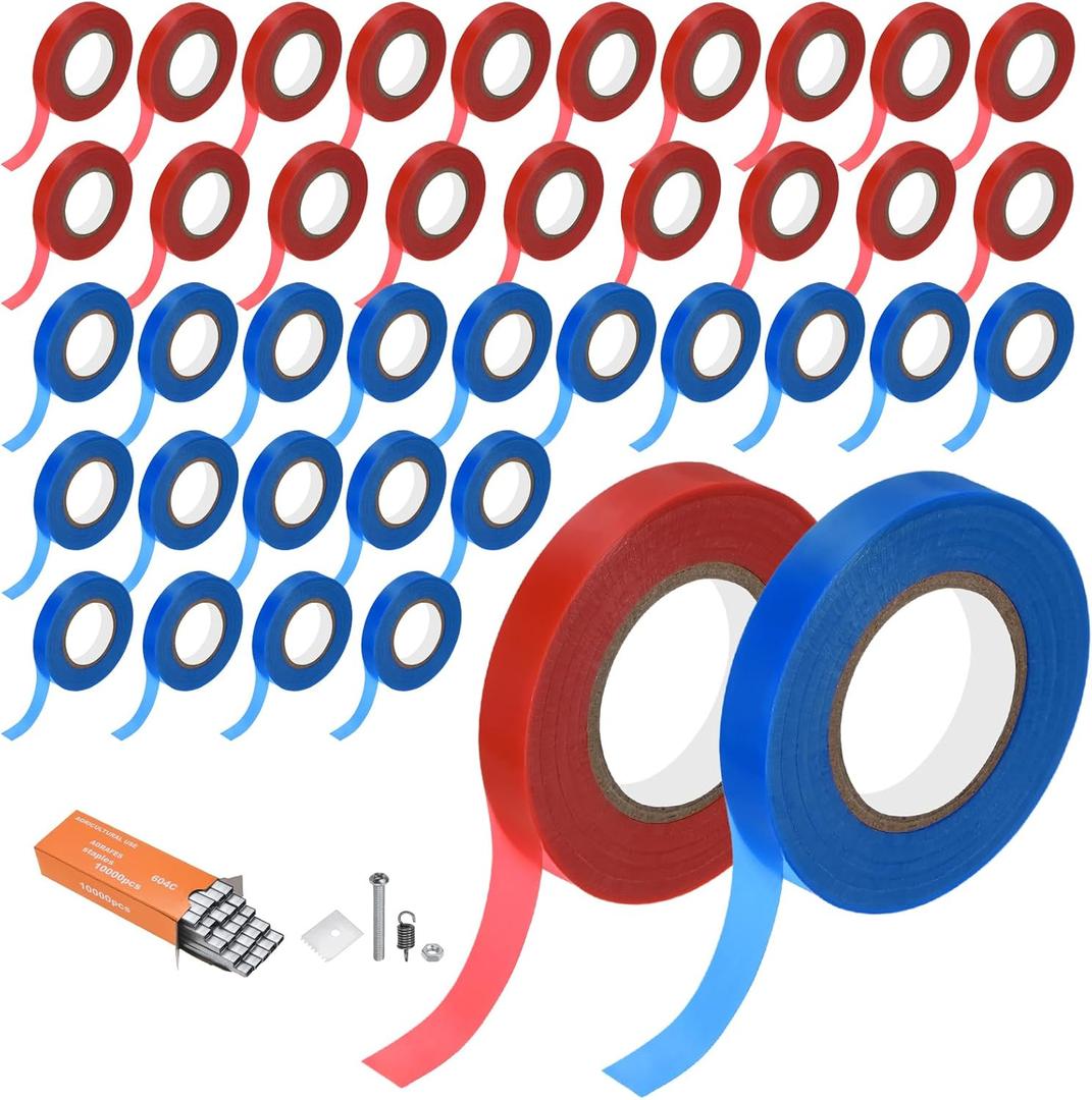40-Pack Garden Tie Tape, 3937 Feet x 0.47 Inch Tying Tape W 10000pcs Staples for Plant Tying Machine/Grapes/Climbing Plants/Raspberries/Tomatoes/Vining Vegetables Flowers