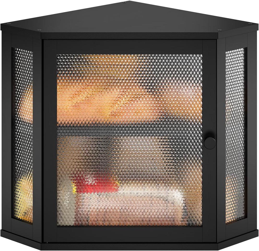 Corner Bread Box Kitchen Countertop Extra Large Capacity Farmhouse Bread Box, Corner Countertop Storage, Double Layer Bread Holder (Black, Large) (11.8" x 11.8" x 13.8")