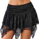 Avidlove Lace Mini Skirts for Women Flowy Skirt Boho Layered Asymmetrical Short Skirt (Black, XL)