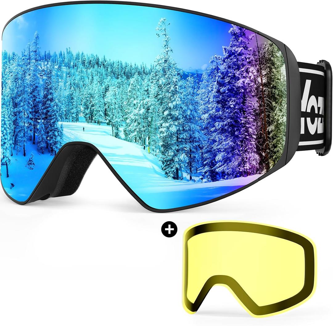 Ski Goggles for Men Women, Snow Goggle Over Glasses, Anti-fog Snow Sports Goggles for Snowboarding, Snowmobile (With Magnetic Lens Blue Vlt 14%)
