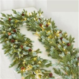 WHZHDMA Christmas Garlands with Pinecones Red Berries Artificial Christmas Wreaths for Home Xmas Tree Stairs Door New Year Decoration (2306-2m Light, 2306-2m Light)