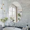 Frameless Oval Mirror, 16"x24" Beveled Oval Bathroom Mirrors, Wall Mounted Vanity Mirror for Bedroom, Entryway, Living Room, Hangs Horizontally or Vertically