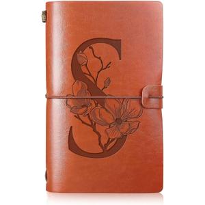 Booson Initial Leather Travel Journal Monogrammed Notebook Appreciation Gifts Refillable Personalized Diary Writing Notepad for Women Graduation Birthday Christmas (S)