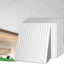 24 PCS 24x24 Inch Slat White Ceiling Tiles, 2x2 Ft Fluted Drop Ceiling Panels for Interior Decor PVC Waterproof Ideal for Bathroom Living Room Bedroom Office Commercial Spaces Cover 96 Sq.Ft