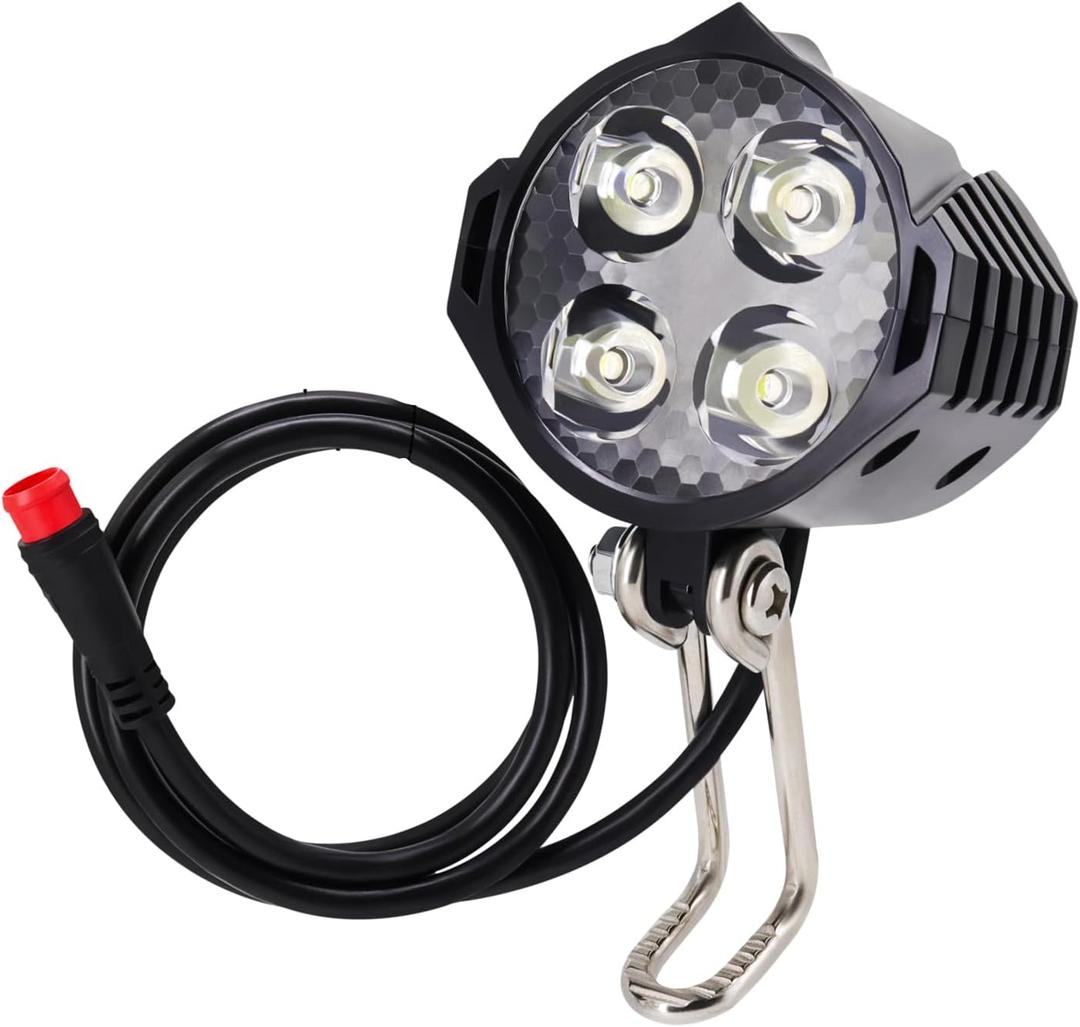 Ebike Headlight 48V 36V, 12V-60V Compatible, 2 Pin Waterproof Connector Electric Bike Front Light