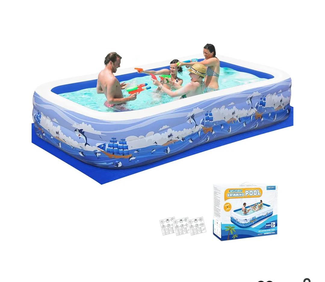 Inflatable Swimming Pool for Kids and Adults- 145" x 71" x 22" Family Full-Sized Blow Up Pools for Kids-Thickened Durable Above Ground Swimming Pool Backyard Lawn, Summer Party Outdoor and Indoor