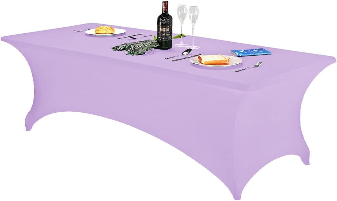 FORLIFE Spandex Table CoversFitted Tablecloth for Rectangular Tables, Stretch Patio Table Covers, Universal Spandex Table Cover for Wedding, Banquet, Party (8ft, Lavender)